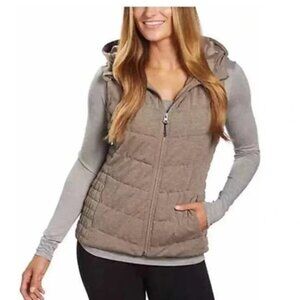 Be By Blanc Noir Zip Front Taupe Hooded Quilted Puffer Vest Size Small